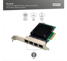 Digitus DN-10136 4-Port RJ45 RTL8125B, 2.5 GBits Server NIC