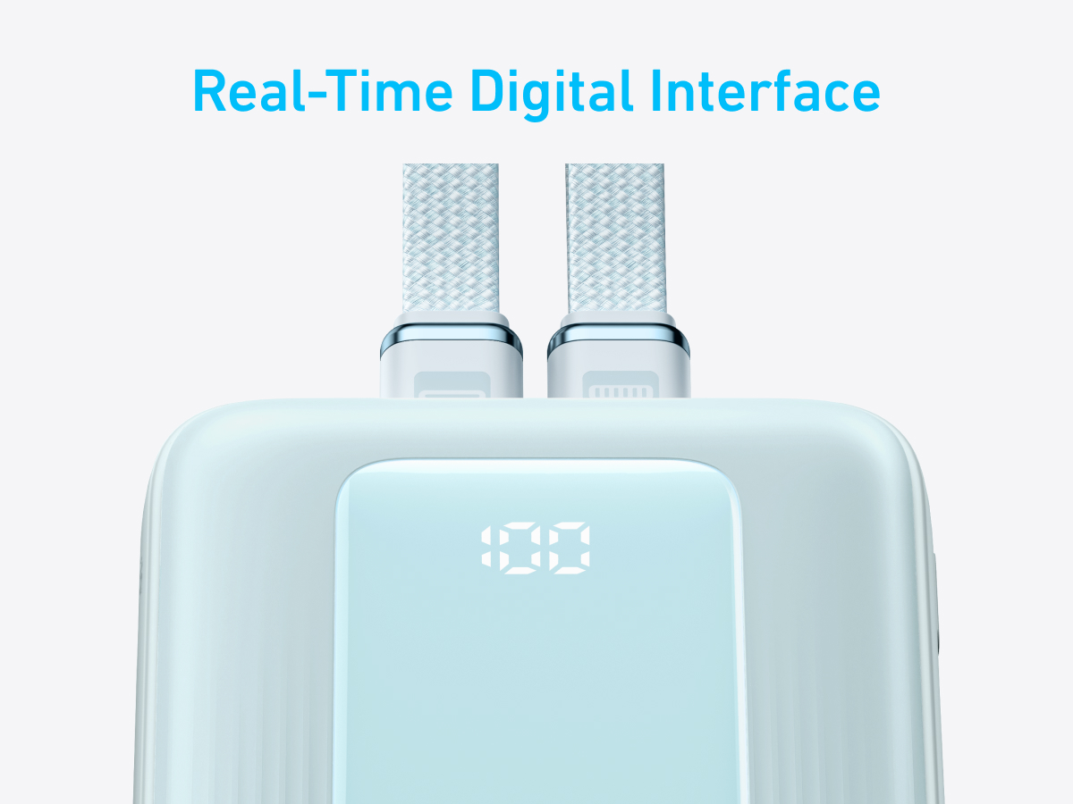 Anker Power Bank with Built-In USB-C and + Lighting Cable | A1680031 | 10000 mAh | 30W Output | Blue
