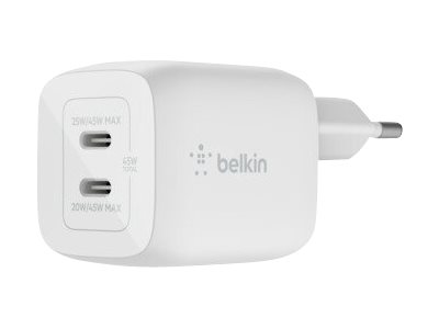 Belkin Dual USB-C GaN Wall Charger with PPS 45W | WCH011vfWH