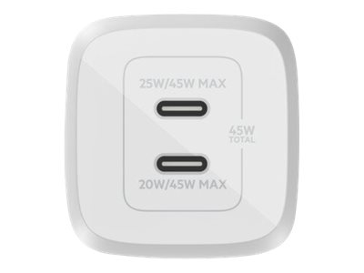 Belkin Dual USB-C GaN Wall Charger with PPS 45W | WCH011vfWH