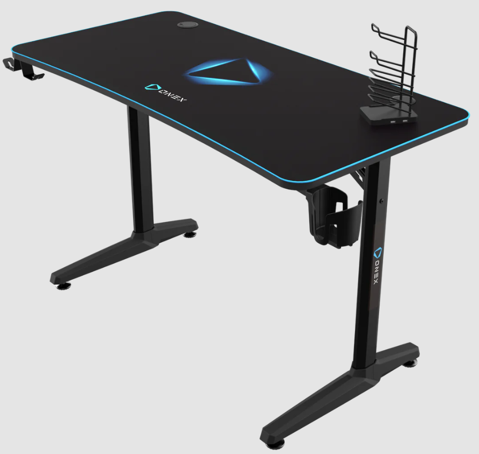 Onex | Gaming Desk w/Cup holder, headset hook, Gamepad holder, Full coverage mouse pad | GD1200H | Black