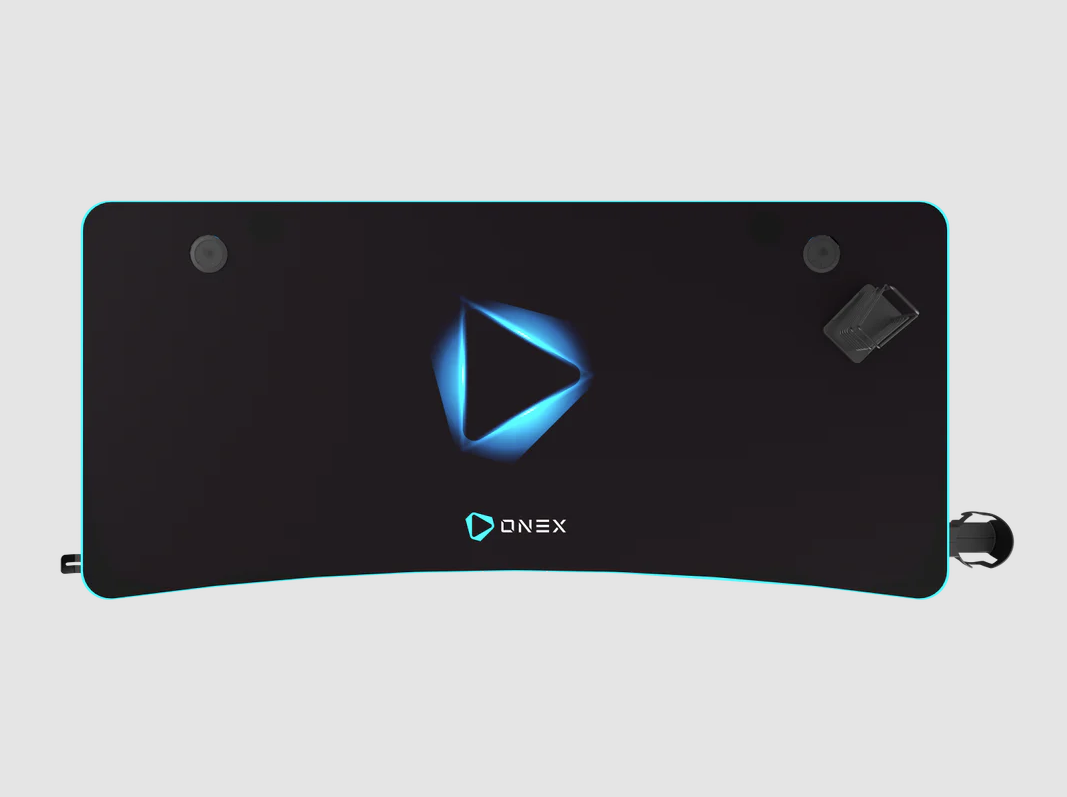 Onex | Gaming Desk w/Cup holder, headset hook, Gamepad holder, Full coverage mouse pad | GD1200H | Black