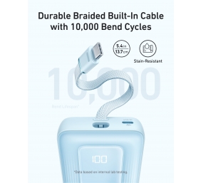 Anker | Power Bank with Built-In USB-C Cable | A1688031 | 10000 mAh | 30W Output | Blue
