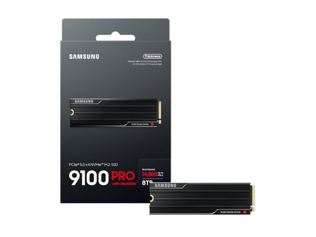 Samsung SSD | 9100 PRO With Heatsink | 8000 GB | SSD form factor M.2 2280 | Solid-state drive interface PCIe 5.0 x4, NVMe 2.0 | Read speed 14800 MB/s | Write speed 13400 MB/s