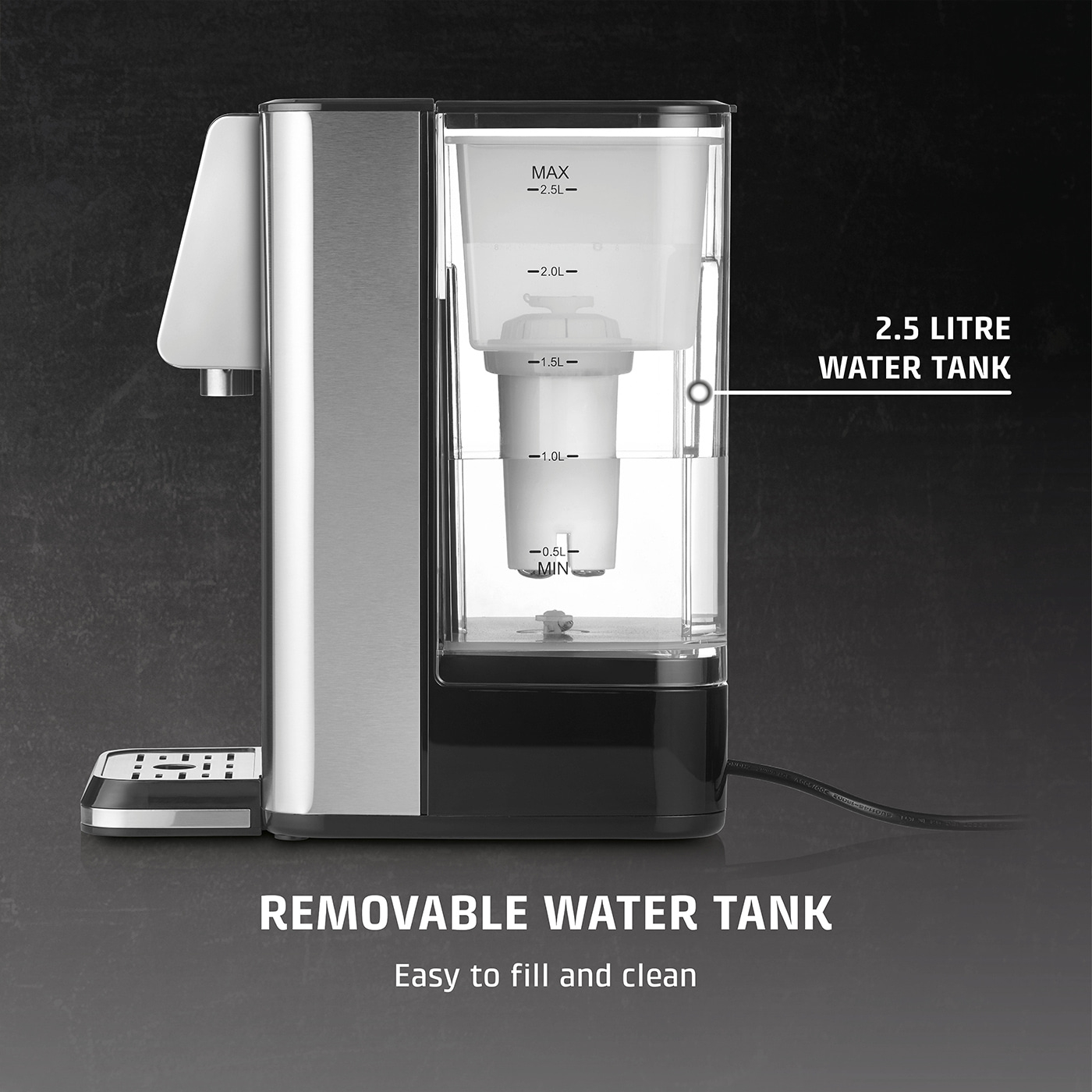 Caso Turbo hot water dispenser | HW 620 | Water Dispenser | 2600 W | 2.5 L | Plastic/Stainless Steel | Black/Stainless Steel