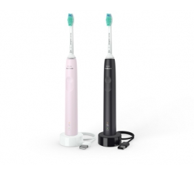 Philips Sonicare 3100 Series HX3675/15 2-pack Elektrinis dantų šepetėlis, Black, Sugar Rose