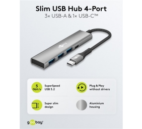 Goobay Slim 4-Port USB Hub, USB-C to USB-C/USB-A, 5 Gbit/s | 76562