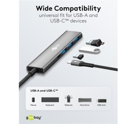 Goobay Slim 4-Port USB Hub, USB-C to USB-C/USB-A, 5 Gbit/s | 76562