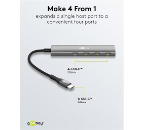 Goobay Slim 4-Port USB Hub, USB-C to USB-C, 5 Gbit/s