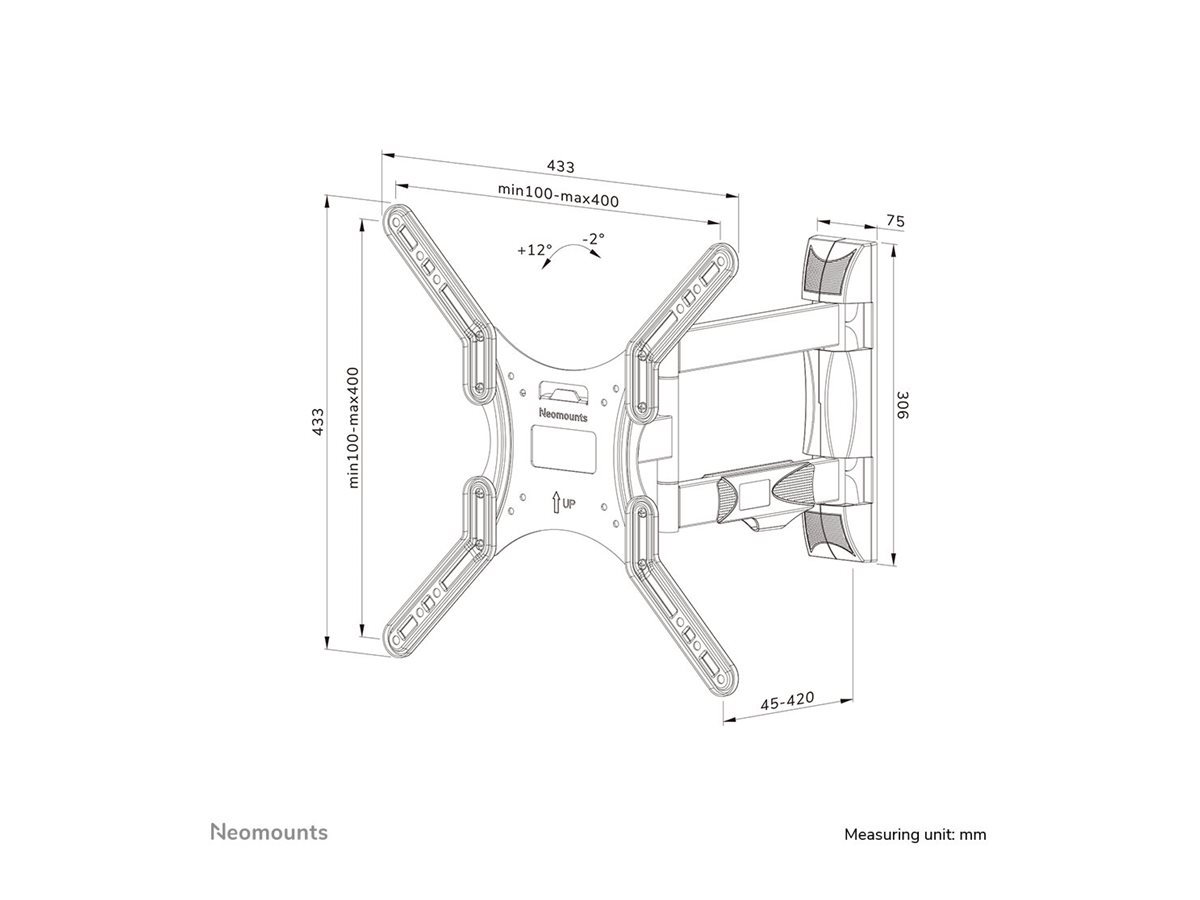 Neomounts Wall mount | WL40-550BL14 TV mount wall | Rotate, Tilt, Swivel | 32-55 " | Maximum weight (capacity) 35 kg | Black