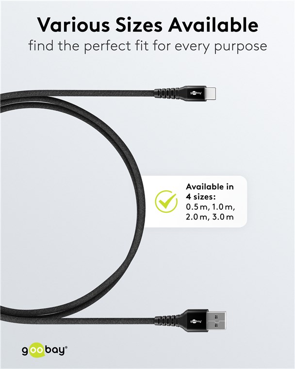 Goobay USB-C to USB-A Supersoft Textile Cable with Metal Plugs | 74526 | USB-C to USB-A