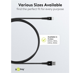 Goobay USB-C to USB-A Supersoft Textile Cable with Metal Plugs | 74526 | USB-C to USB-A