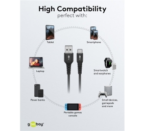 Goobay USB-C to USB-A Supersoft Textile Cable with Metal Plugs | 74526 | USB-C to USB-A