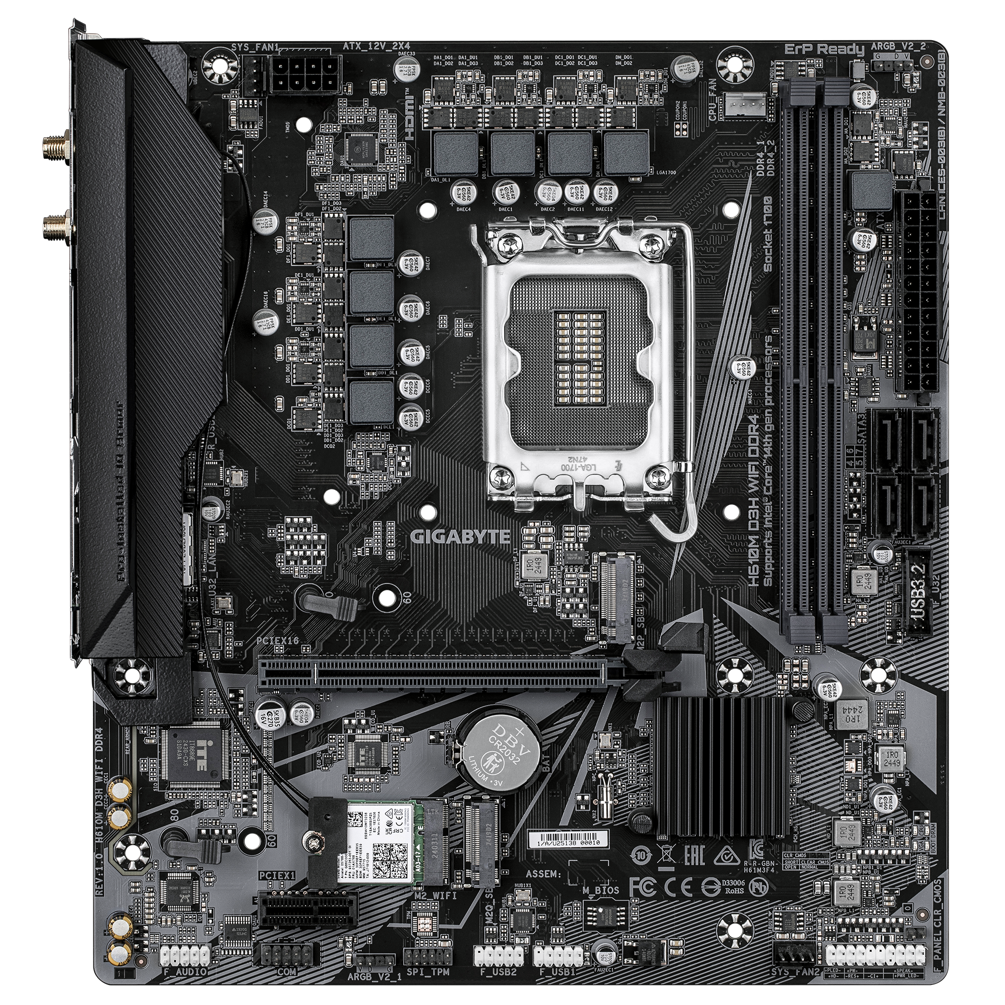 Gigabyte H610M D3H WIFI DDR4 | Processor family Intel | Processor socket LGA1700 | Supported hard disk drive interfaces SATA, M.2 | Number of SATA connectors 4