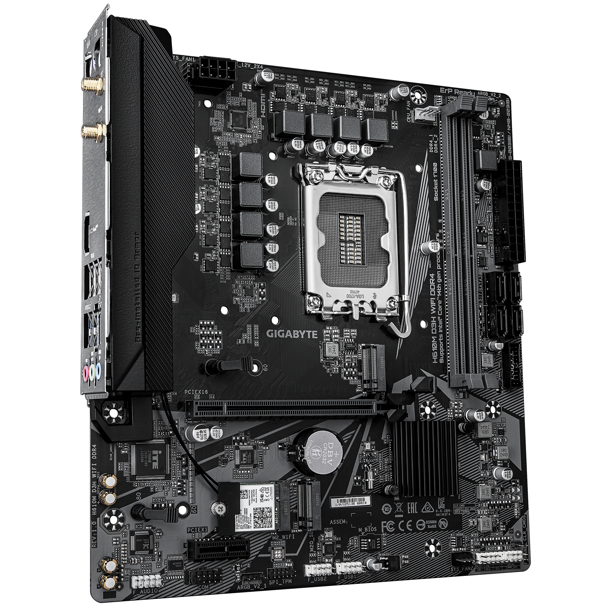 Gigabyte H610M D3H WIFI DDR4 | Processor family Intel | Processor socket LGA1700 | Supported hard disk drive interfaces SATA, M.2 | Number of SATA connectors 4