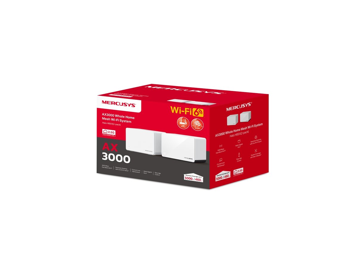 Mercusys AX3000 Whole Home Mesh WiFi 6 System | Halo H85X (2-pack) | 802.11ax | Mesh Support Yes | MU-MiMO No | No mobile broadband