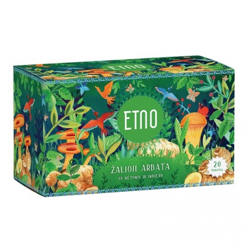 Etno žalioji arbata su mėtomis ir imbieru 30g (1,5g x 20 vnt.)