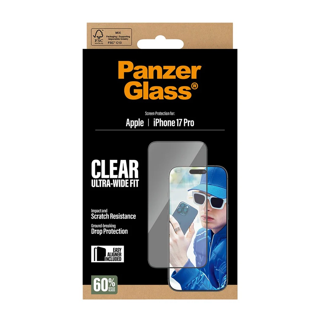 PanzerGlass Screen protector | Apple | iPhone 17 Pro | Glass | Transparent | Ultra-Wide Fit w. EasyAligner