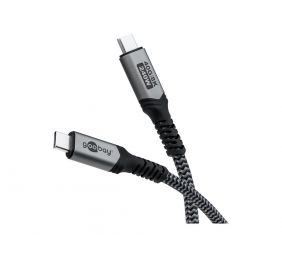 Goobay USB-C Cable with Textile Sheath, USB4, 240 W, 40 Gbit/s, Power Delivery, 0.5 m, Black/Grey | 74210