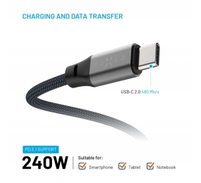 Fixed | Magnetic Braided Cable USB-C/USB-C, USB 2.0, Gray | FIXDBM-CC12-GR