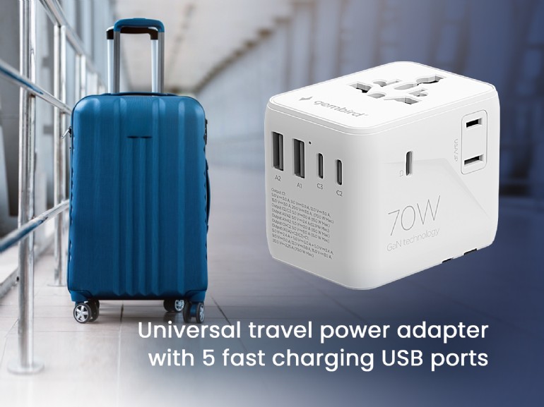 Gembird Universal travel power adapter, 70 W | TPA-2A3C70-01-W