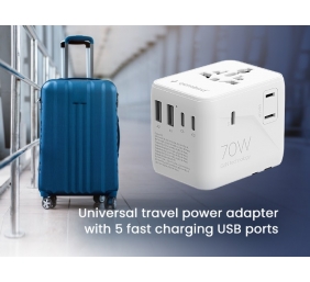 Gembird Universal travel power adapter, 70 W | TPA-2A3C70-01-W