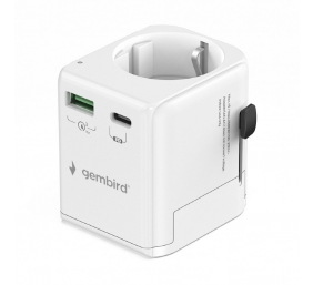 Gembird Grounded universal travel power adapter, 20 W | TPA-EU1A1C20-01-W