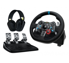 Logitech G29 Driving Force Žaidimų vairas ir pedalai + G435 Ausinės, skirta PC, PS3, PS4, PS5, Juoda