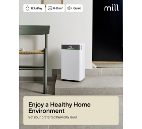 Mill Dehumidifier | MDH12 | Power 200 W | Suitable for rooms up to 8-15 m² | Water tank capacity 2 L | White