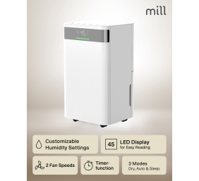Mill Dehumidifier | MDH12 | Power 200 W | Suitable for rooms up to 8-15 m² | Water tank capacity 2 L | White