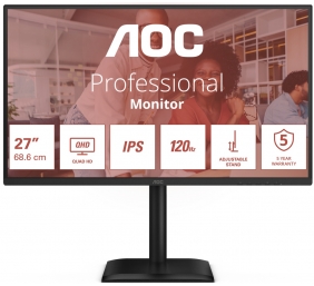 AOC | Q27E4U | 27 " | IPS | QHD | 16:9 | 120 Hz | 4 ms | 2560 x 1440 pixels | 350 cd/m² | HDMI ports quantity 1