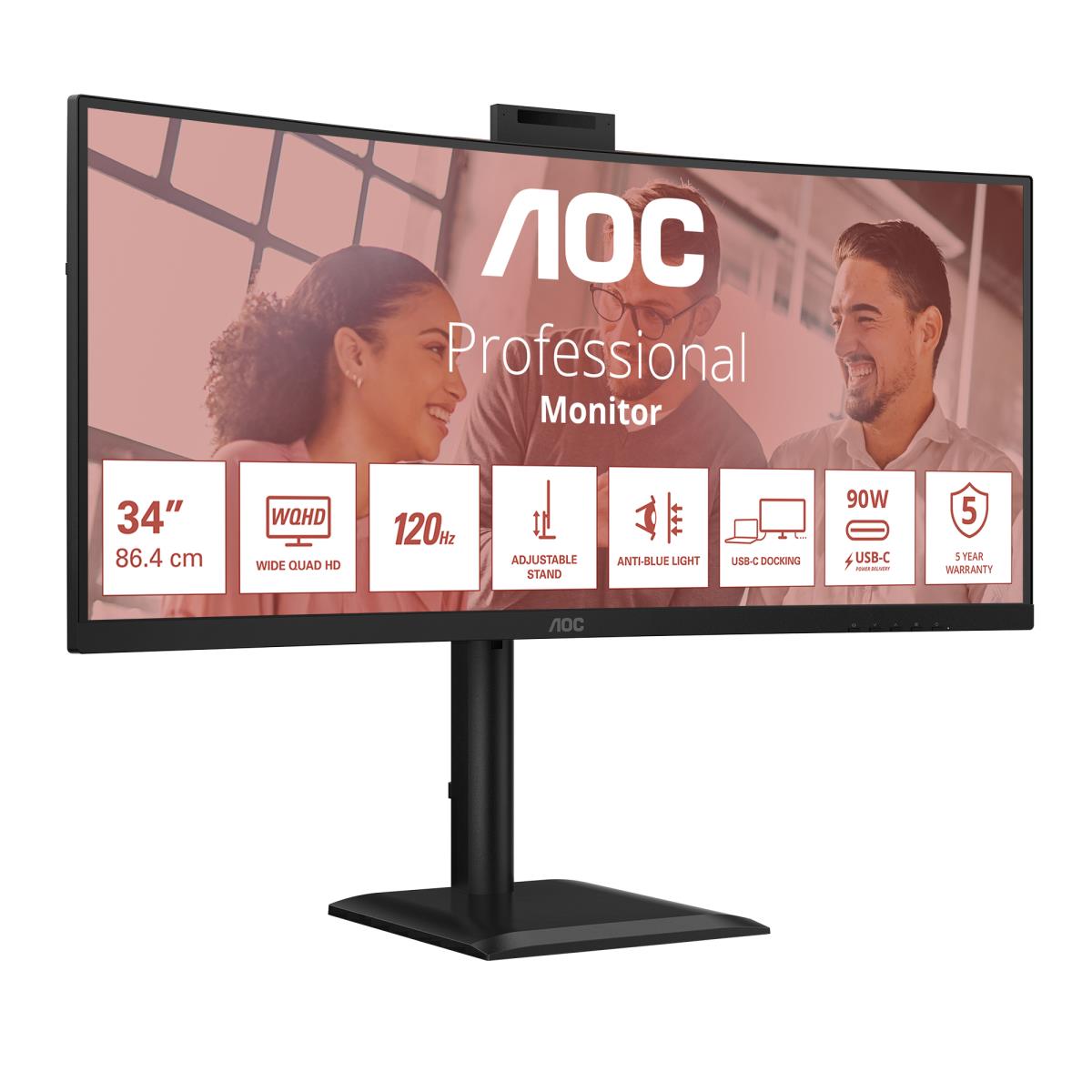 AOC | CU34E4CW | 34 " | VA | UWQHD | 120 Hz | 4 ms | 3440 x 1440 pixels | 350 cd/m² | HDMI ports quantity 2 | Black