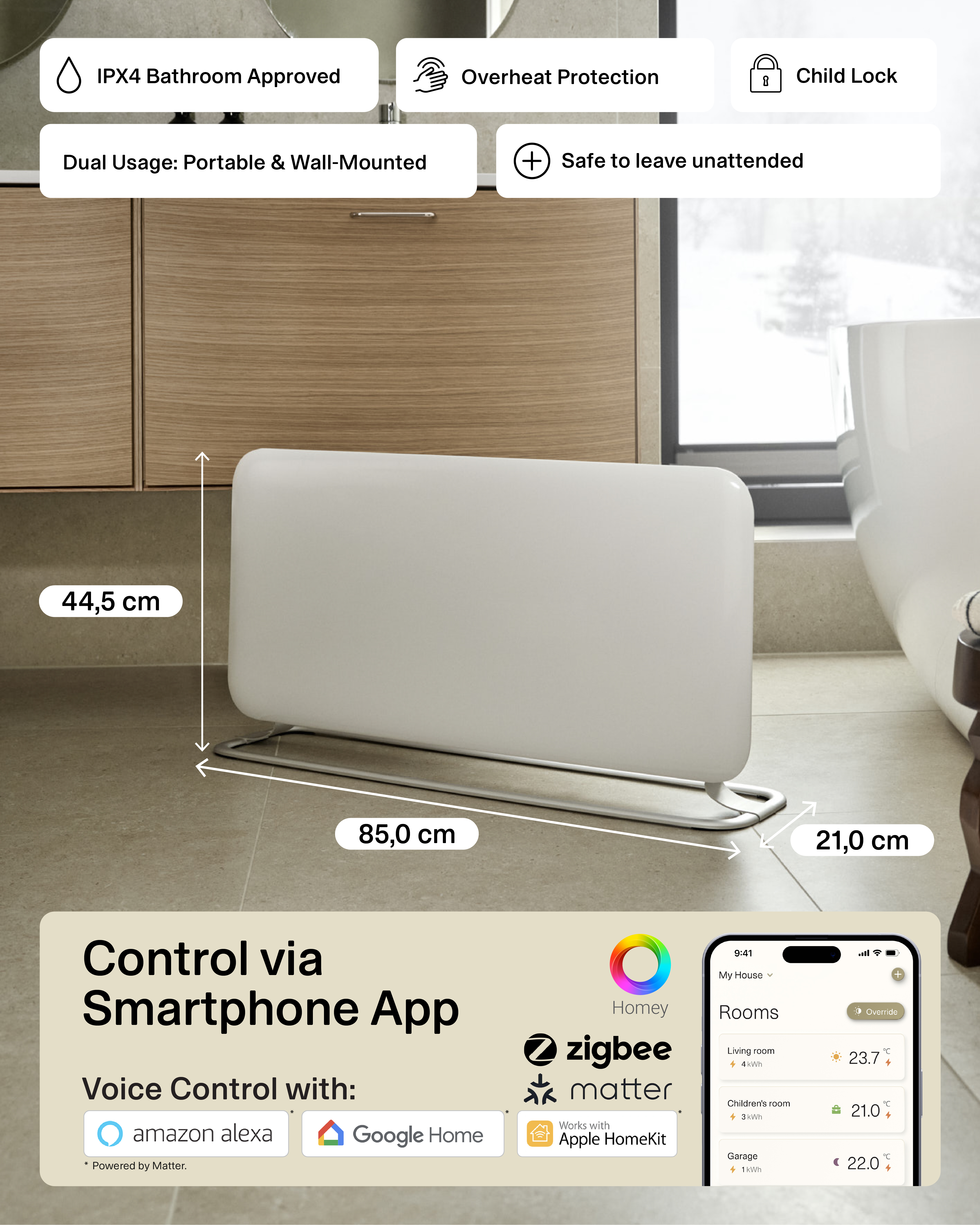 Mill WiFi Panel Heater | PA1500WIFI4A | Panel Heater | 1500 W | Suitable for rooms up to 22 m² | White | IPX4
