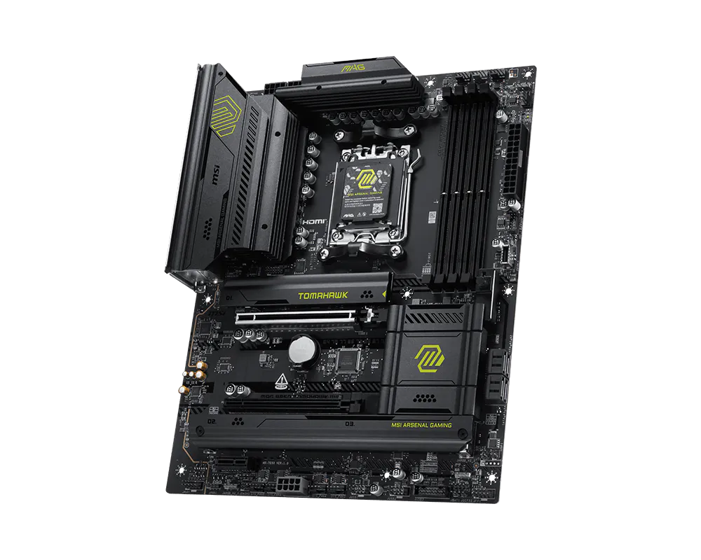 MSI MAG B850 TOMAHAWK WIFI | Processor family AMD | Processor socket AM5 | DDR5 | Supported hard disk drive interfaces SATA, M.2 | Number of SATA connectors 4