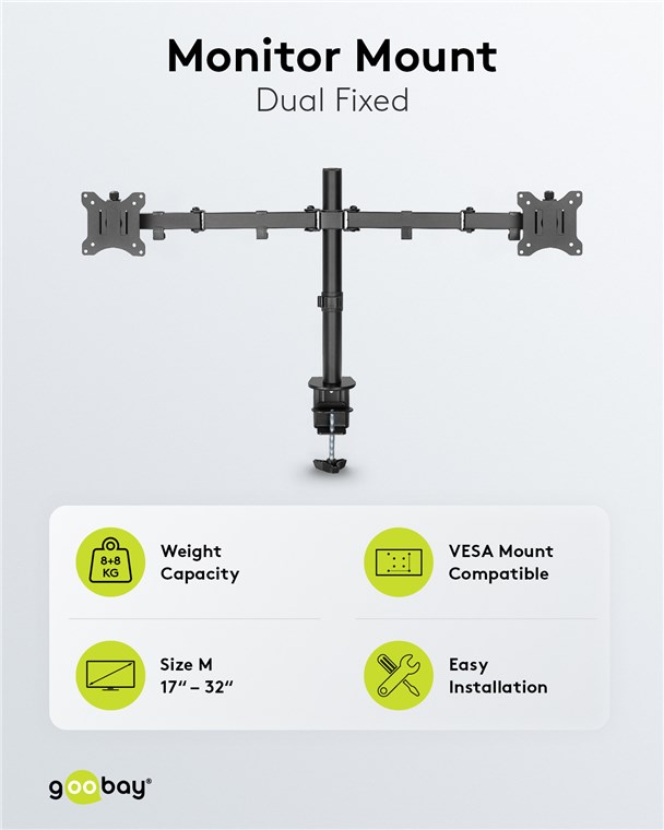 Goobay Dual Monitor Mount Flex | Swivel, Tilt, Rotation | 17-32 " | Maximum weight (capacity) 8 kg | Black
