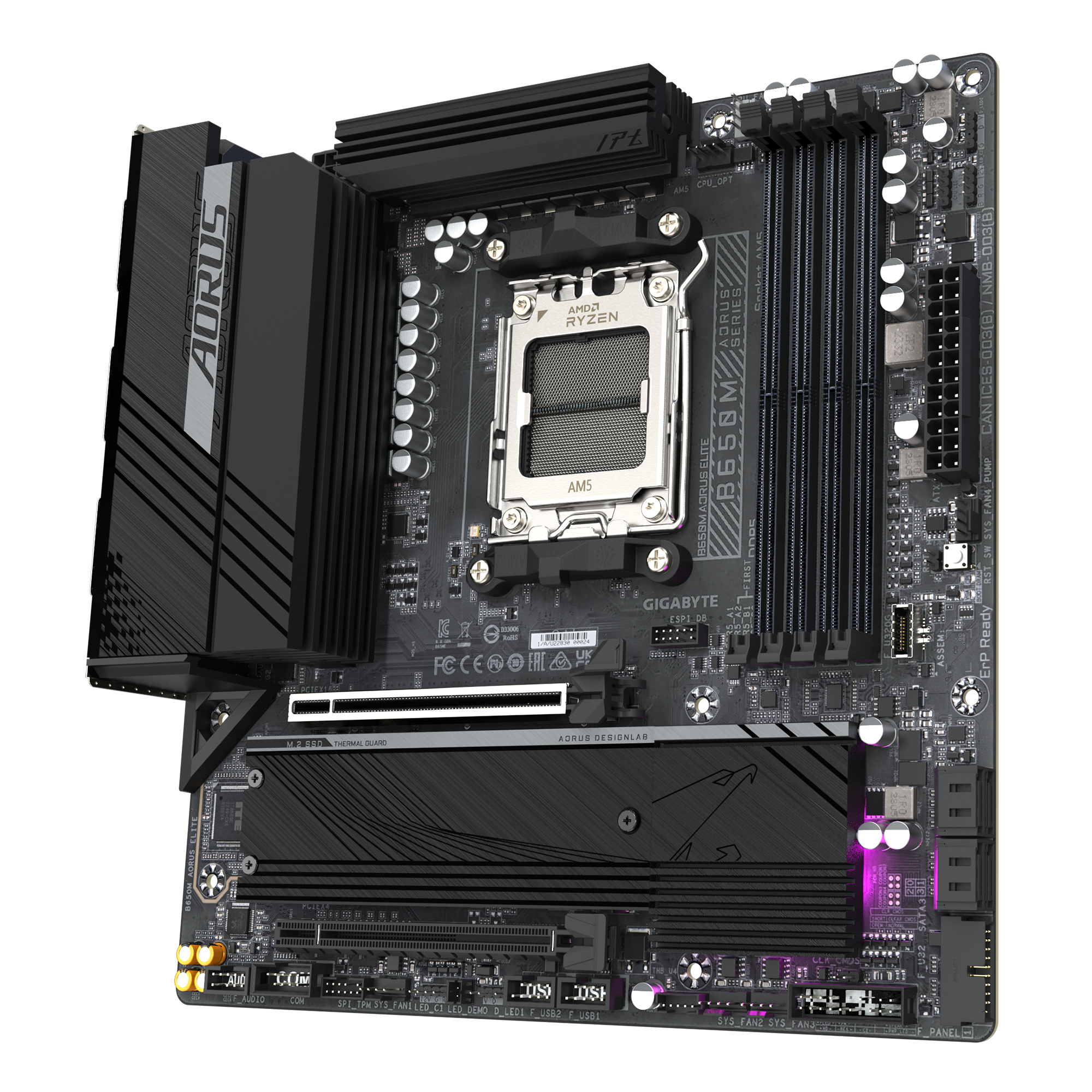 Gigabyte B650M AORUS ELITE (rev. 1.3) | Processor family AMD | Processor socket AM5 | DDR5 | Supported hard disk drive interfaces SATA, M.2 | Number of SATA connectors 4