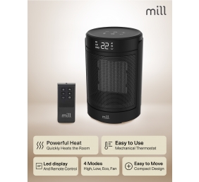 Mill FH1500BLACK | Ceramic fan heater | 1500 W | Suitable for rooms up to 22 m² | Black