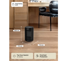 Mill FH1500BLACK | Ceramic fan heater | 1500 W | Suitable for rooms up to 22 m² | Black