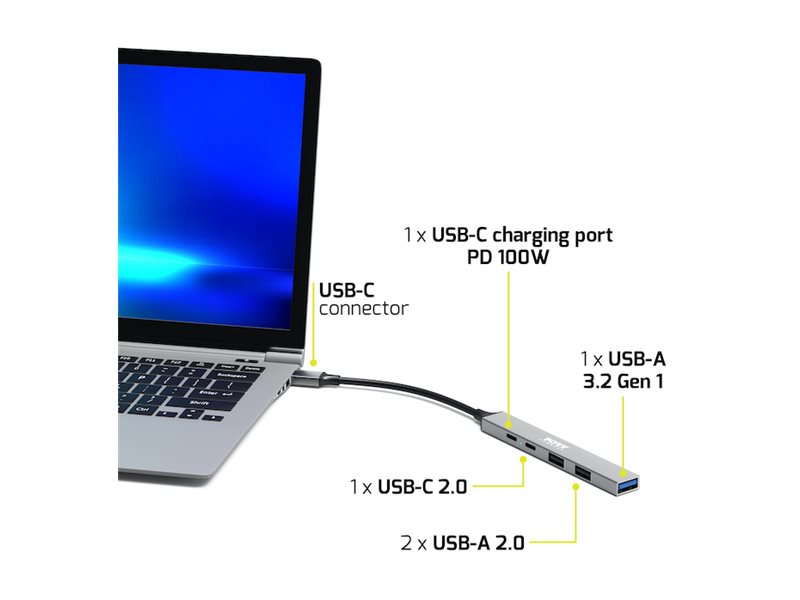 PORT CONNECT | USB-C Hub with 4 USB ports, 1X USB-C, 100W