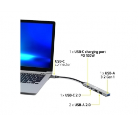 PORT CONNECT | USB-C Hub with 4 USB ports, 1X USB-C, 100W