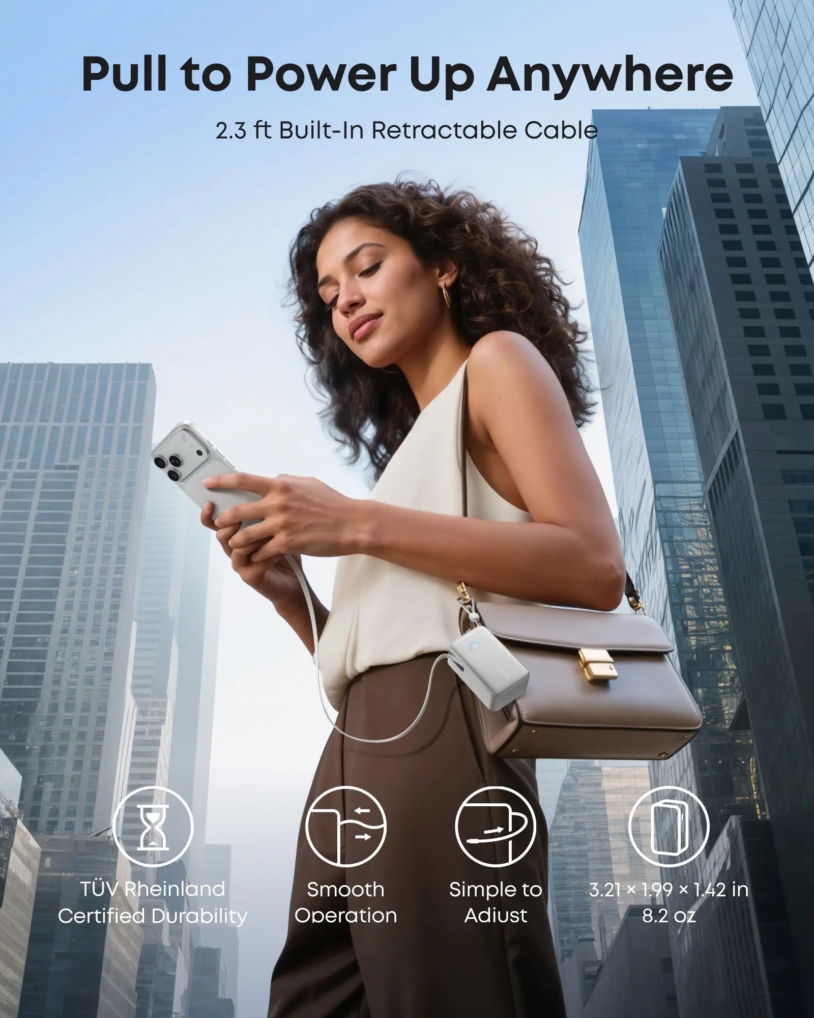 Anker Nano Power Bank 45W with Built-In Retractable USB-C Cable | A1638H21 | 10000 mAh | White