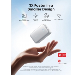 Anker Nano Power Bank 45W with Built-In Retractable USB-C Cable | A1638H21 | 10000 mAh | White