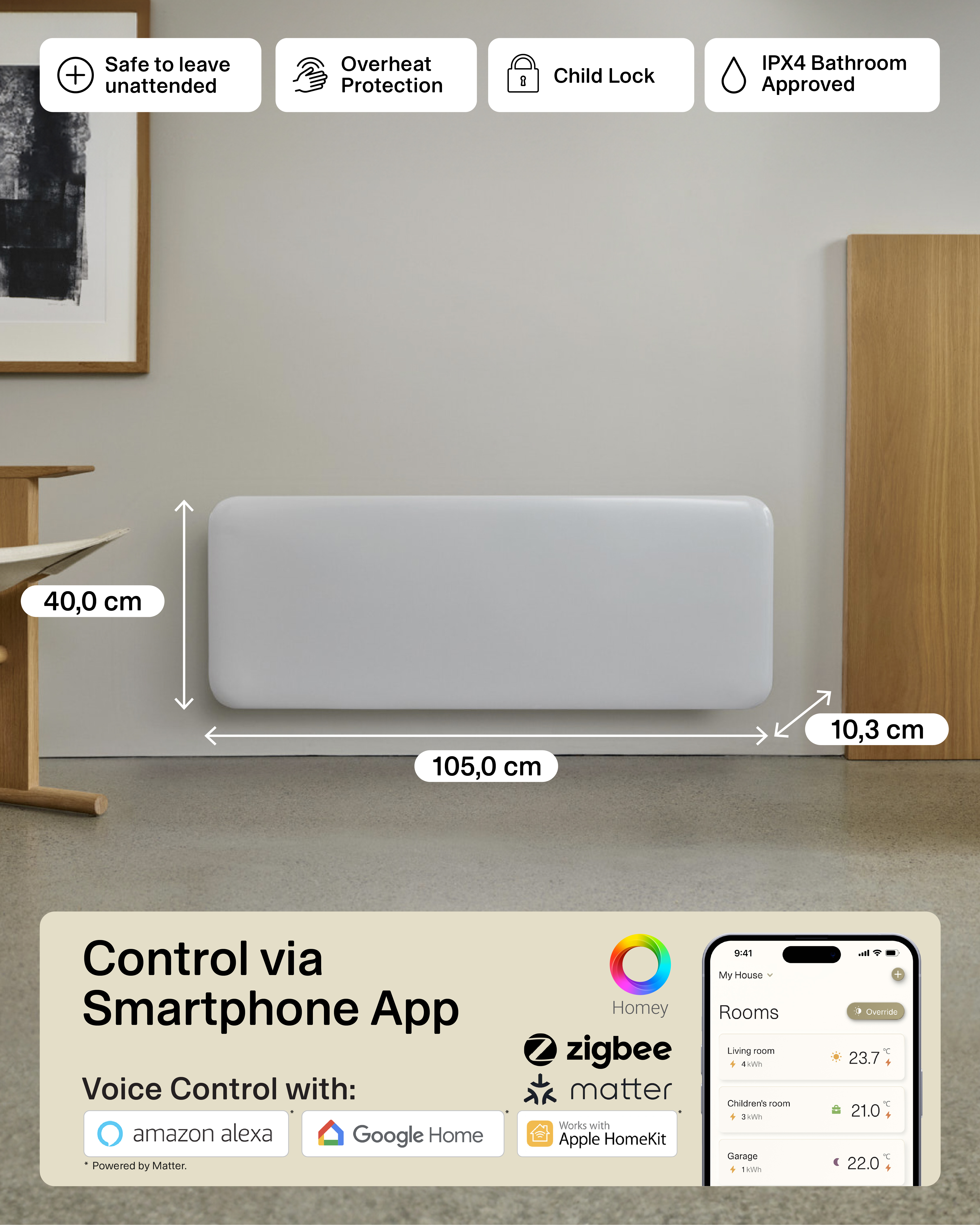 Mill Invisible Smart WiFi Heater | PA2000WIFI4 | Panel Heater | 2000 W | Suitable for rooms up to 24-28 m² | White | IPX4