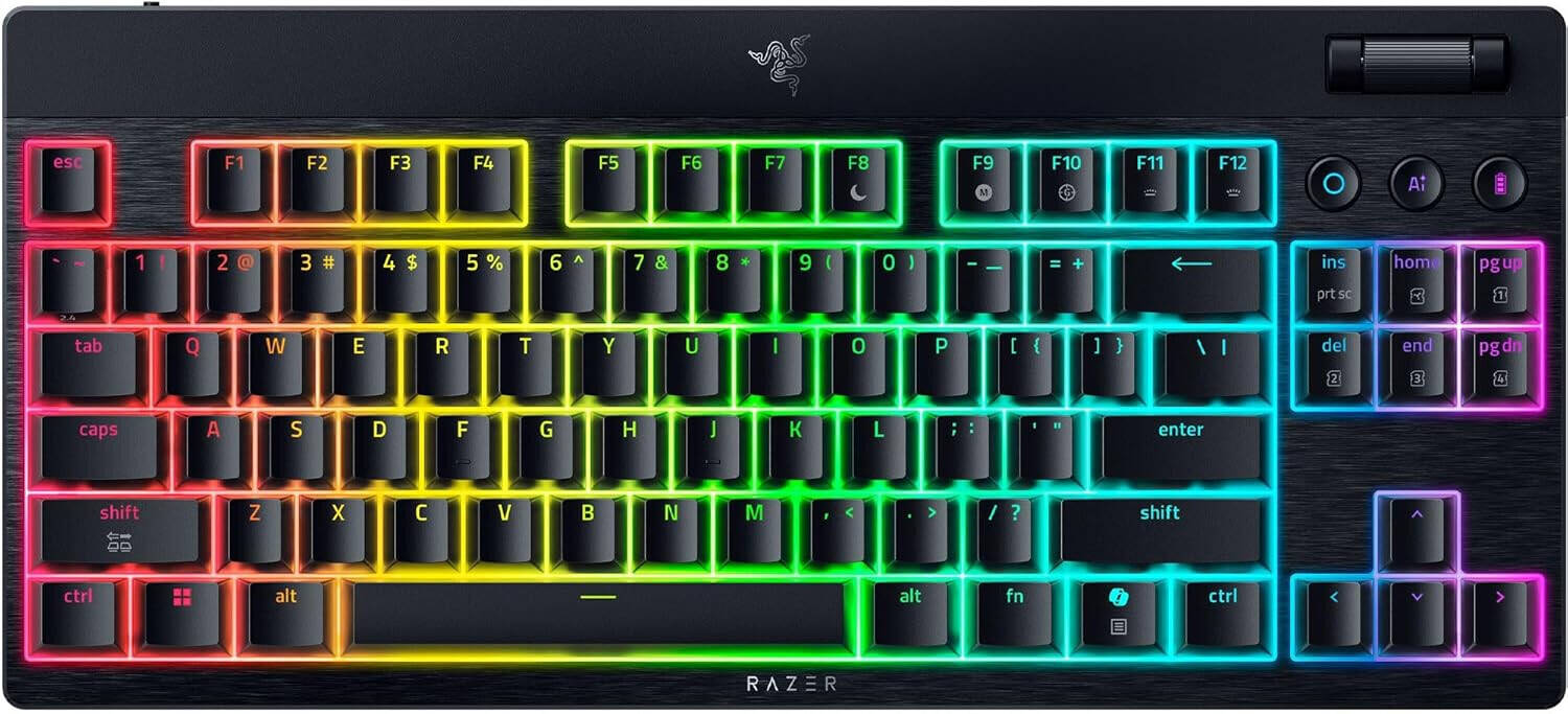 Razer | BlackWidow V4 Low-Profile Tenkeyless HyperSpeed | Keyboard | Wireless | US | Bluetooth | Black | Green Switches