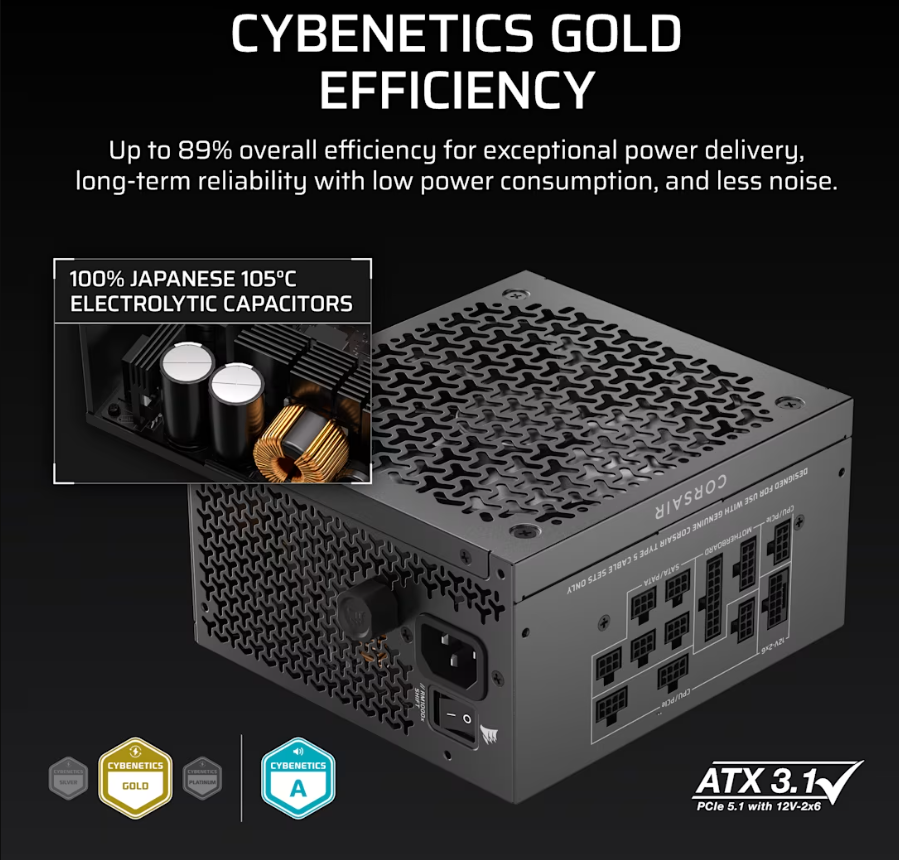 Corsair Fully Modular ATX Power Supply (EU) | RM1000x SHIFT | 1000 W | Black