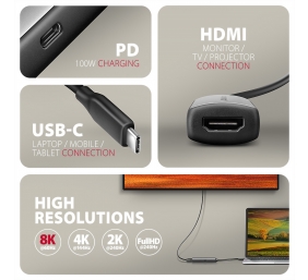 AXAGON Active converter RVC-HI8KPD, 100 W | USB Type-C to HDMI