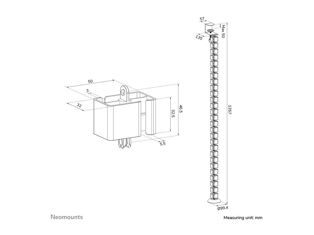 Neomounts ADS06-131WH Cable spine, Clamp-on design, Universal
