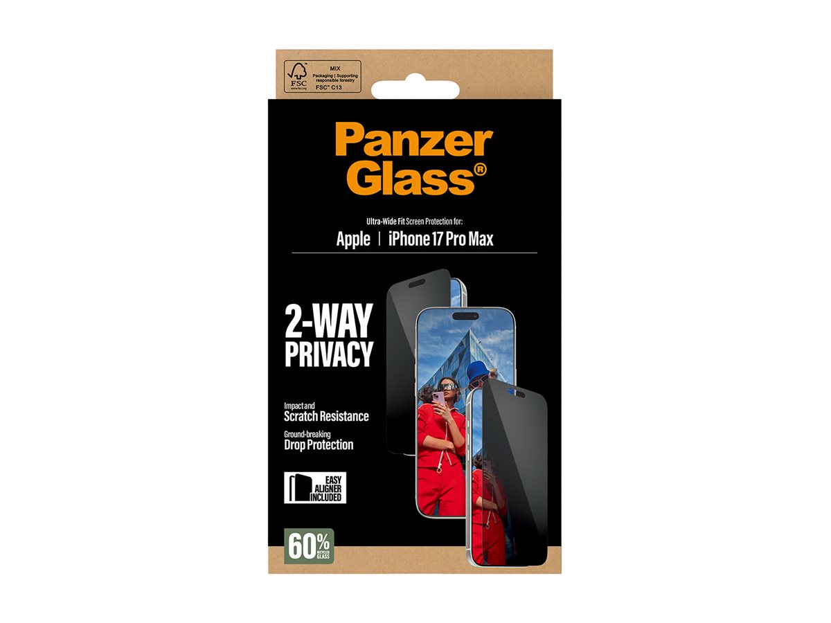 PanzerGlass Screen protector | Apple | iPhone 17 Pro Max | Glass | Transparent | Ultra-Wide Fit w. EasyAligner