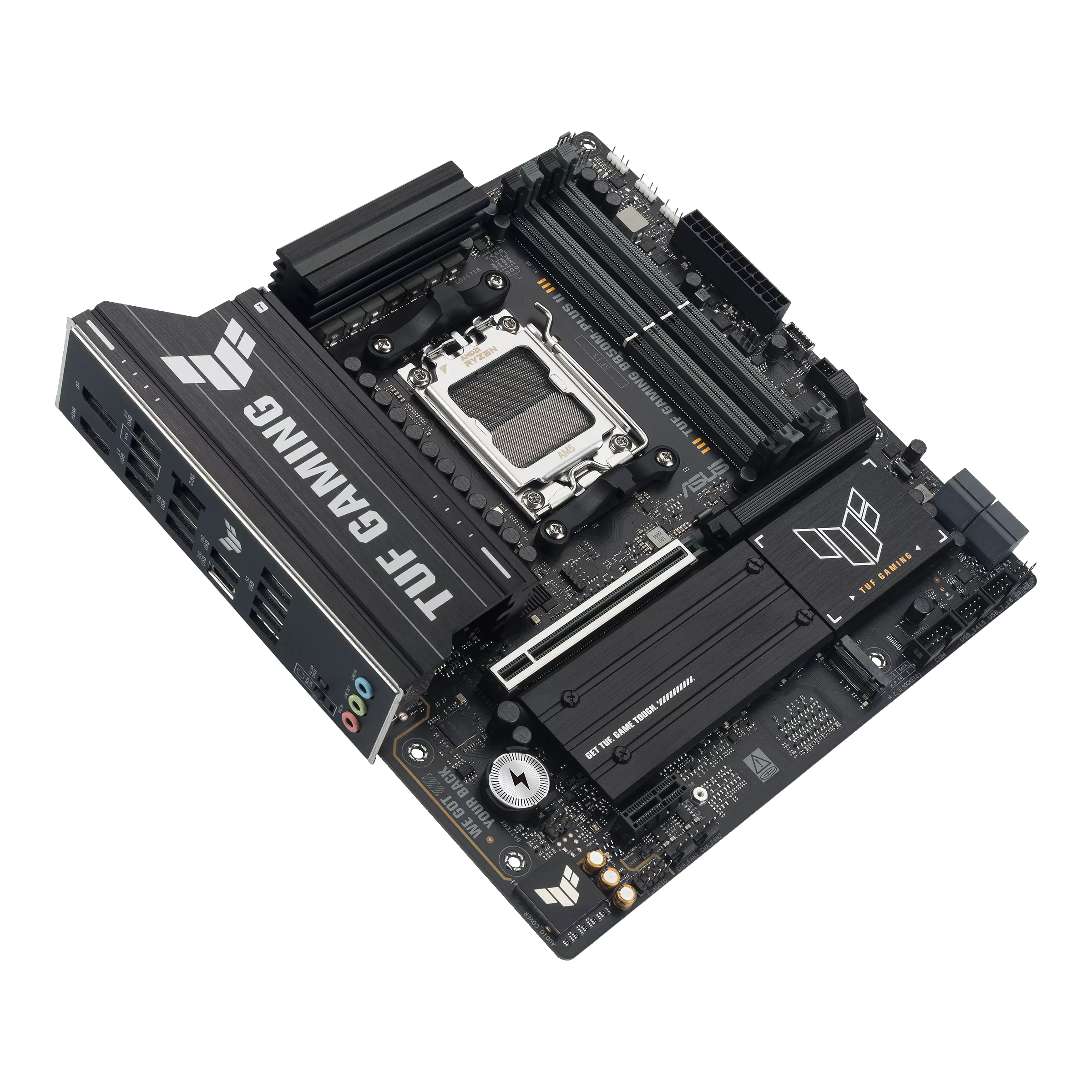 Asus TUF GAMING B850M-PLUS II | Processor family AMD | Processor socket AM5 | DDR5 | Supported hard disk drive interfaces SATA, M.2 | Number of SATA connectors 4