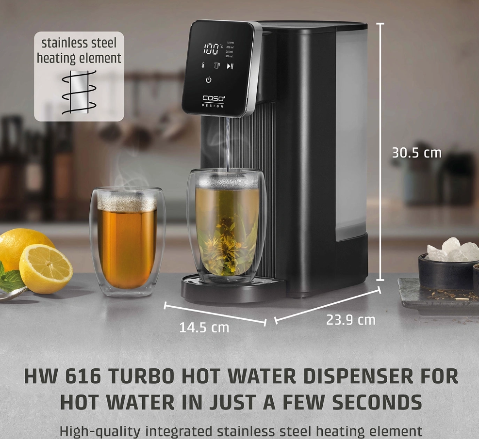 Caso Turbo Hot Water Dispenser | HW 616 | Water Dispenser | 2600 W | 2.5 L | Plastic/Stainless Steel | Black/Stainless Steel